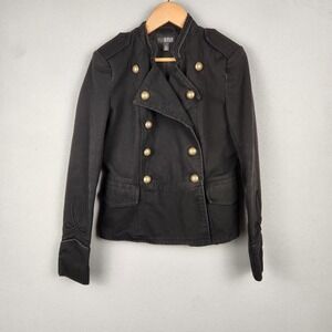 a.n.a Jacket Womens XS Black Military Double Breasted Brass Buttons Epaulettes